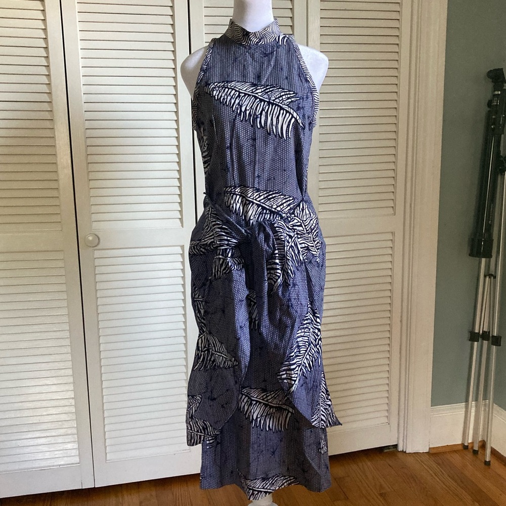 Nicole Miller Blue and White Tropical Maxi Dress